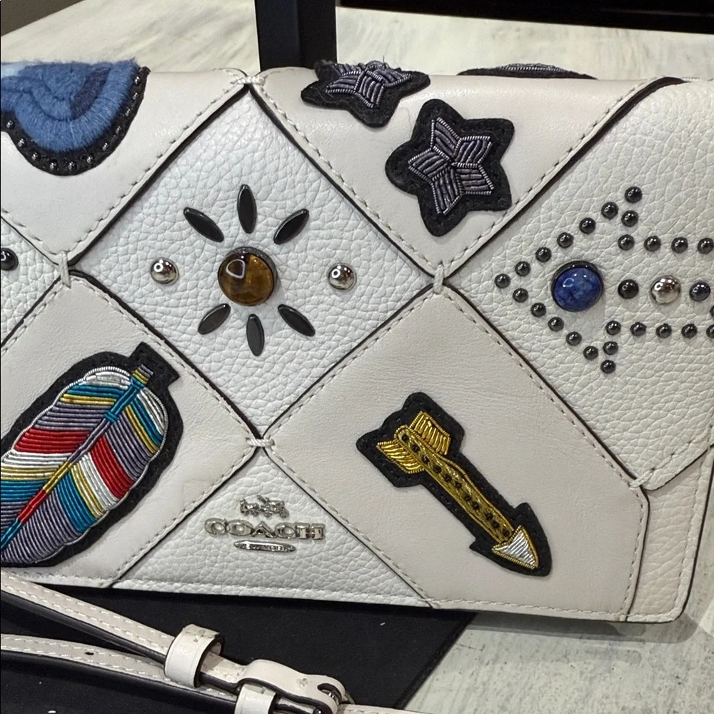 Coach Canyon Quilt White Crossbody Bag with Embellishments-EUC